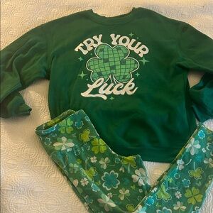 Green 'Try Your Luck' Sweatshirt St Patrick’s Day clovers leggings set